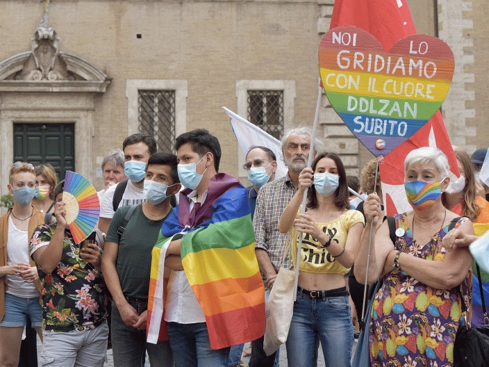 Una manifestazione a favore del Ddl Zan a Roma, il 13 luglio 2021