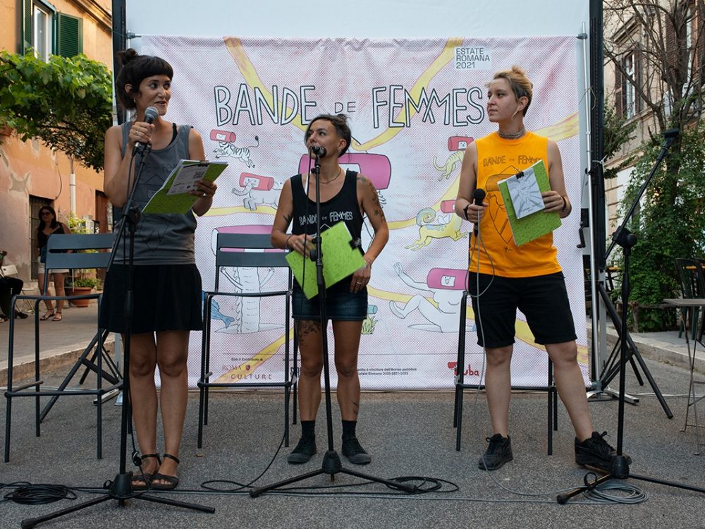 Le curatrici di Band de femmes Sarah di Nella, Ginevra Cassetta e Marta Capesciotti