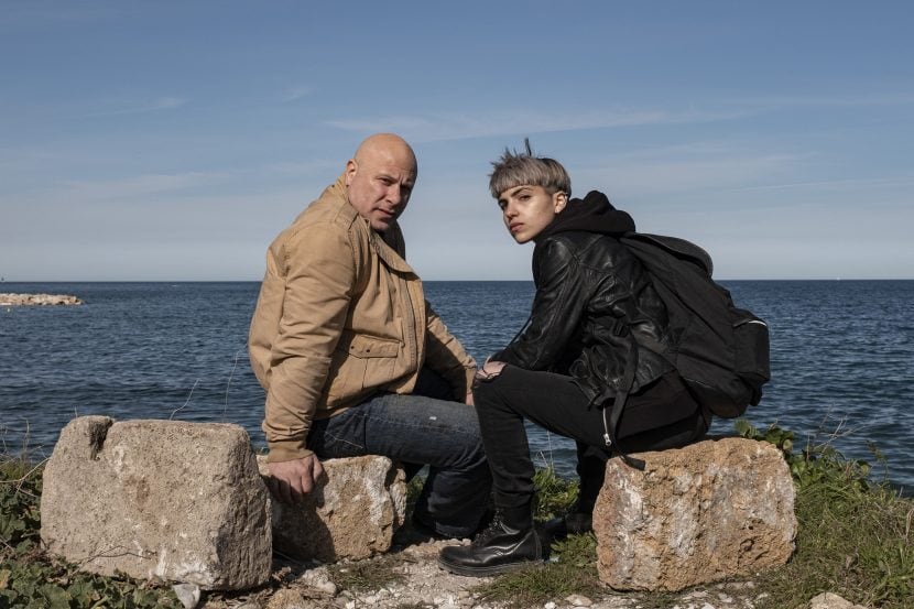 Vincenzo Pirrotta e Selene Caramazza sul set del film Spaccaossa a Palermo.