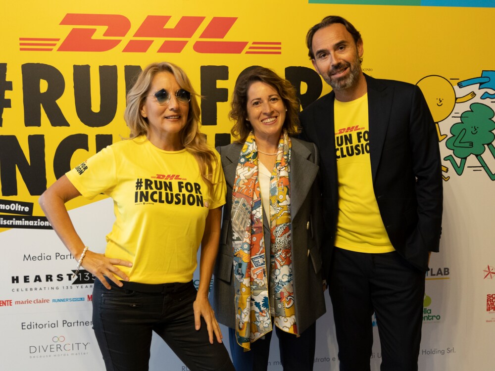 Jo Squillo, testimonial Run For Inclusion, Nazzarena Franco, CEO DHL Express Italy, Nicola Corricell