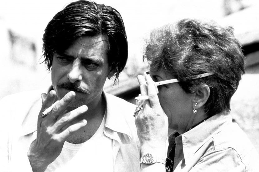 Giancarlo Giannini e Lina Wertmüller sul set di Pasqualino Settebellezze.