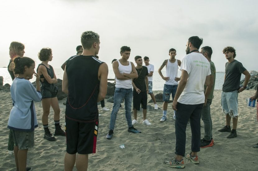 Tiziano Menichelli, Stefano Rosci, Matteo Scattaretico e Davide Gentile sul set del film Denti da sq