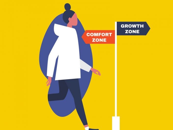 Ragazza al bivio intenta a scegliere tra comfort zone o growth zone