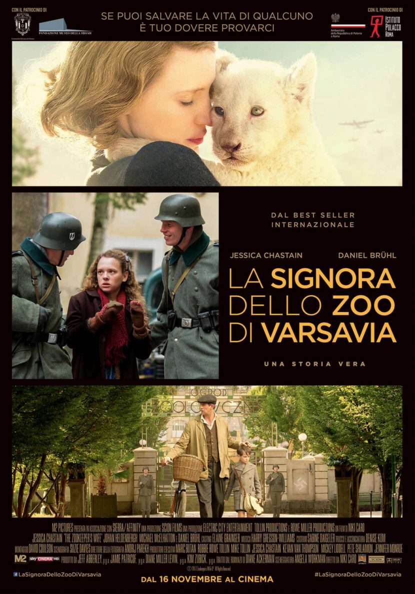 Il poster del film di Rete 4 La signora dello zoo di Varsavia.