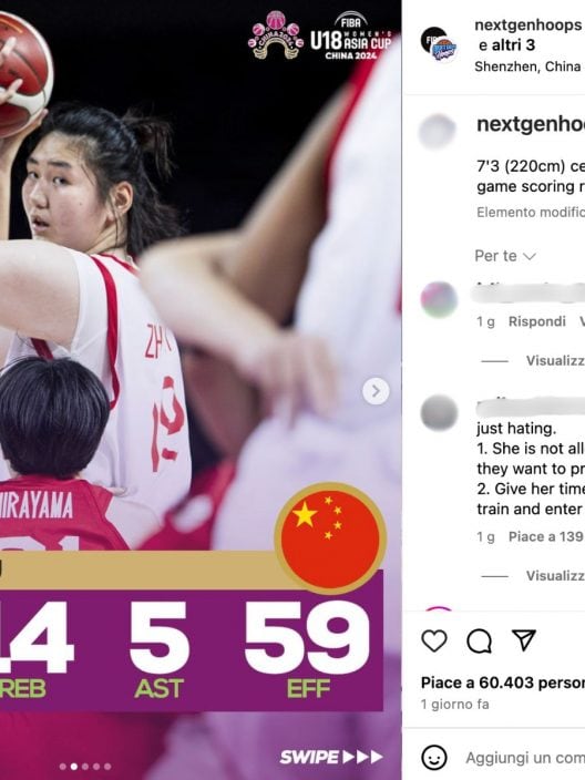 Zhang Ziyu, giocatrice di basket alta 2.20 metri bullizzata sui social “Non sei una femmina”